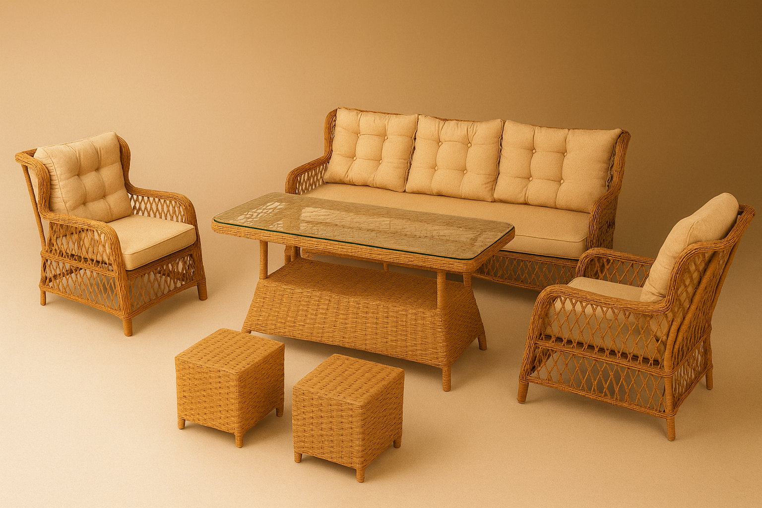 Alaçatı Rattan Oturma Grubu Kahve Alaçatı Rattan Oturma Grubu Kahve